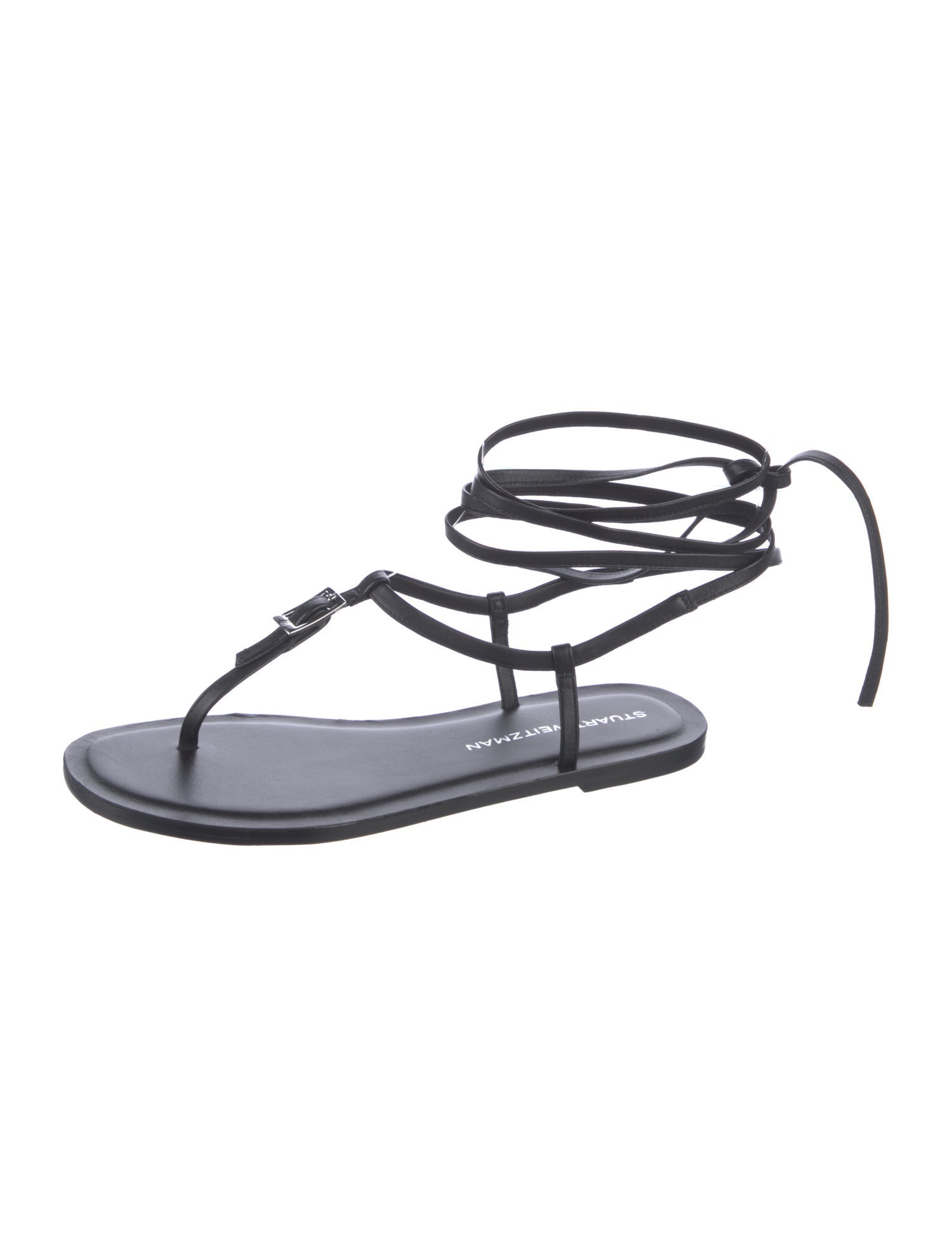 Stuart Weitzman Leather Crystal Embellishments Gladiator Sandals