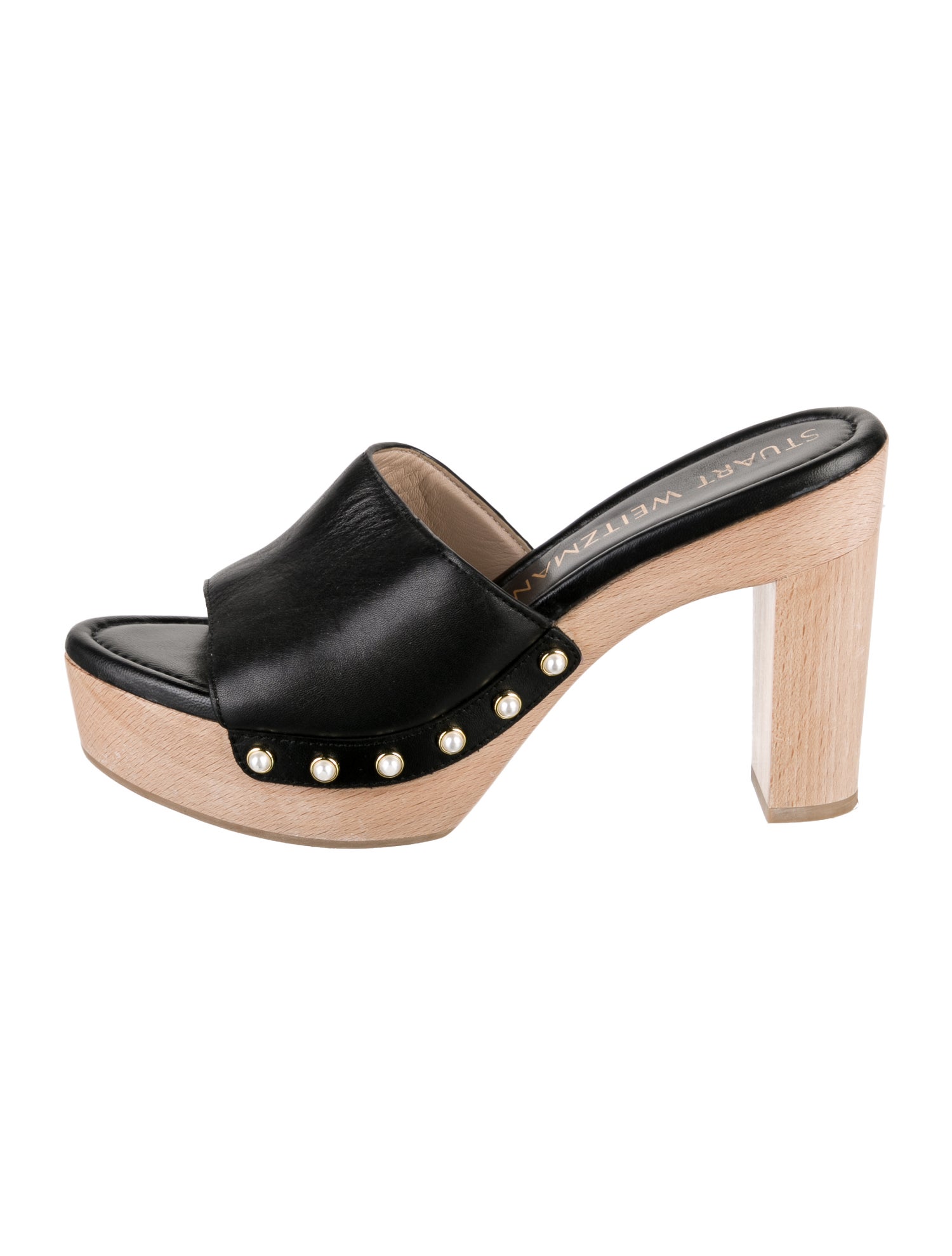 Stuart Weitzman Leather Studded Accents Slides