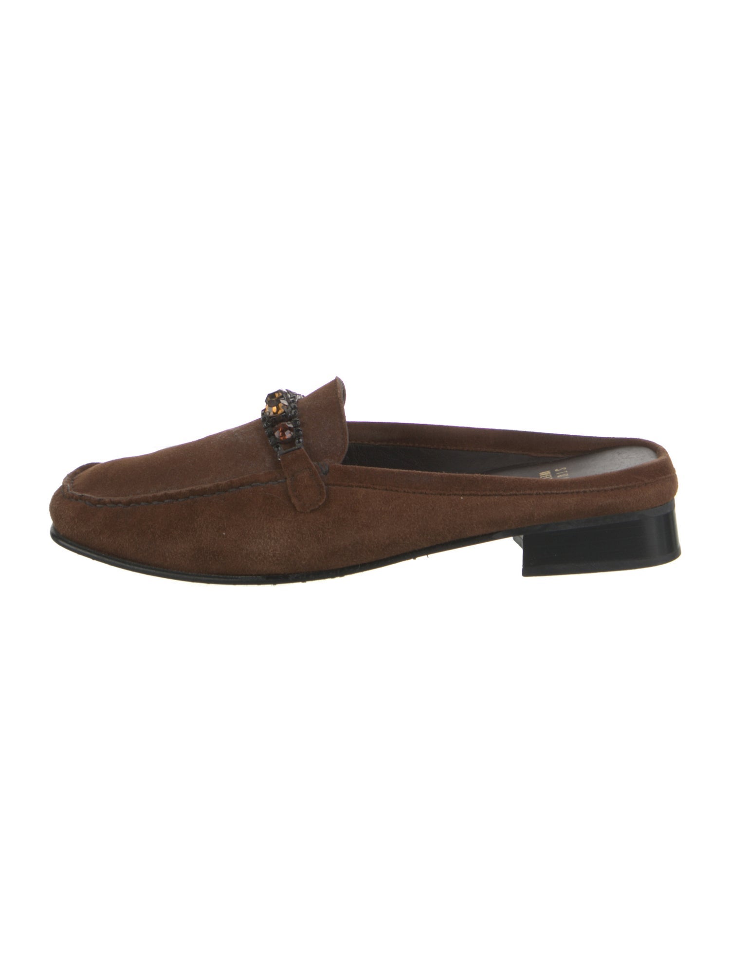 Stuart Weitzman Suede Crystal Embellishments Mules