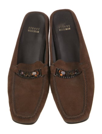 Stuart Weitzman Suede Crystal Embellishments Mules