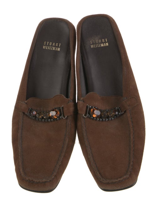 Stuart Weitzman Suede Crystal Embellishments Mules