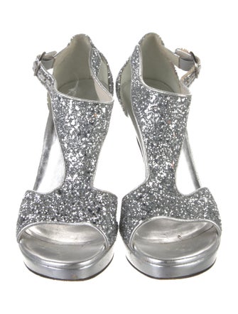 Stuart Weitzman Glitter T-Strap Sandals