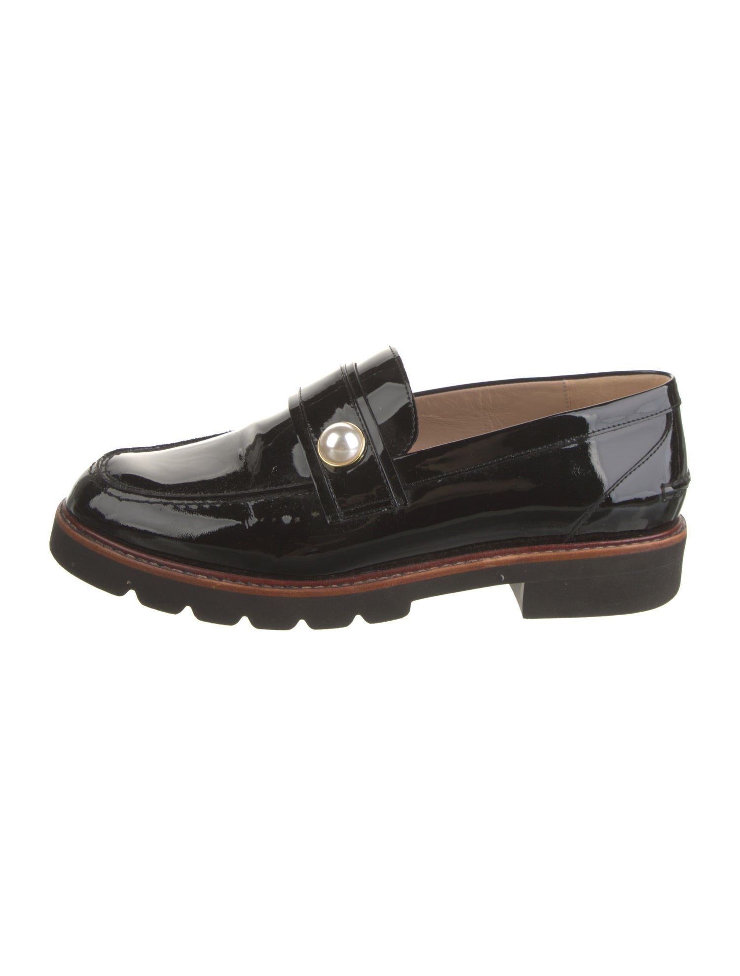 Stuart Weitzman Patent Leather Beaded Accents Loafers