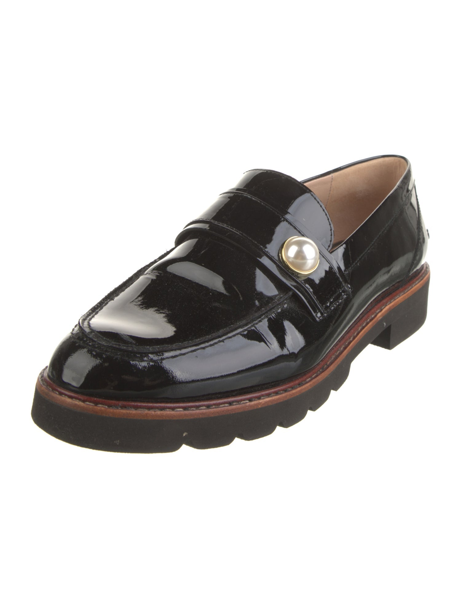 Stuart Weitzman Patent Leather Beaded Accents Loafers