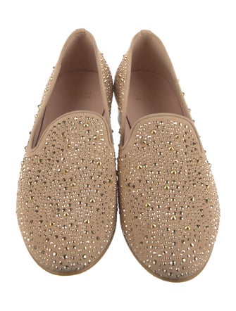 Stuart Weitzman Suede Crystal Embellishments Loafers