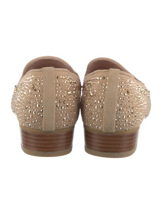 Stuart Weitzman Suede Crystal Embellishments Loafers