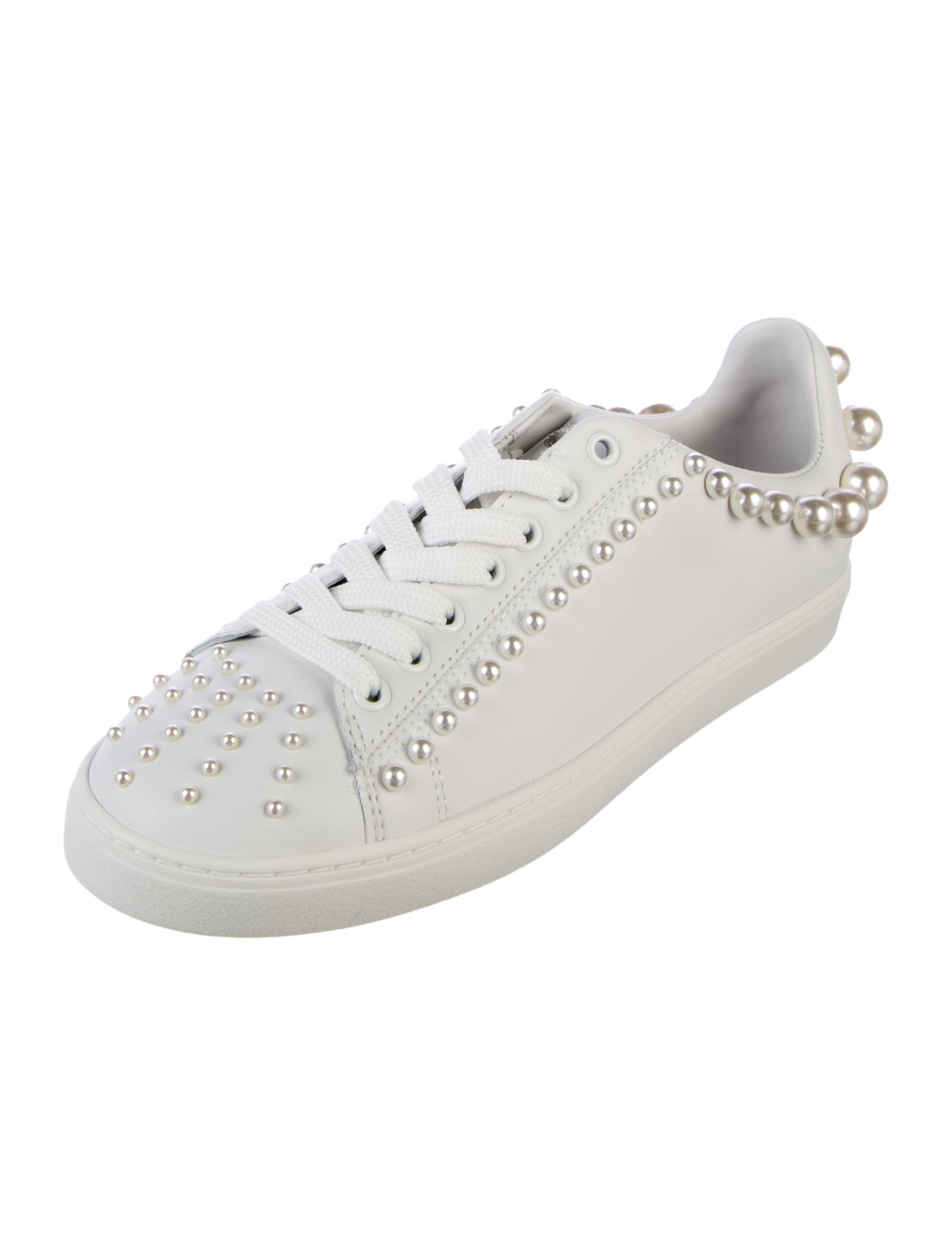 Stuart Weitzman Faux Pearl Accents Leather Sneakers w/ Tags