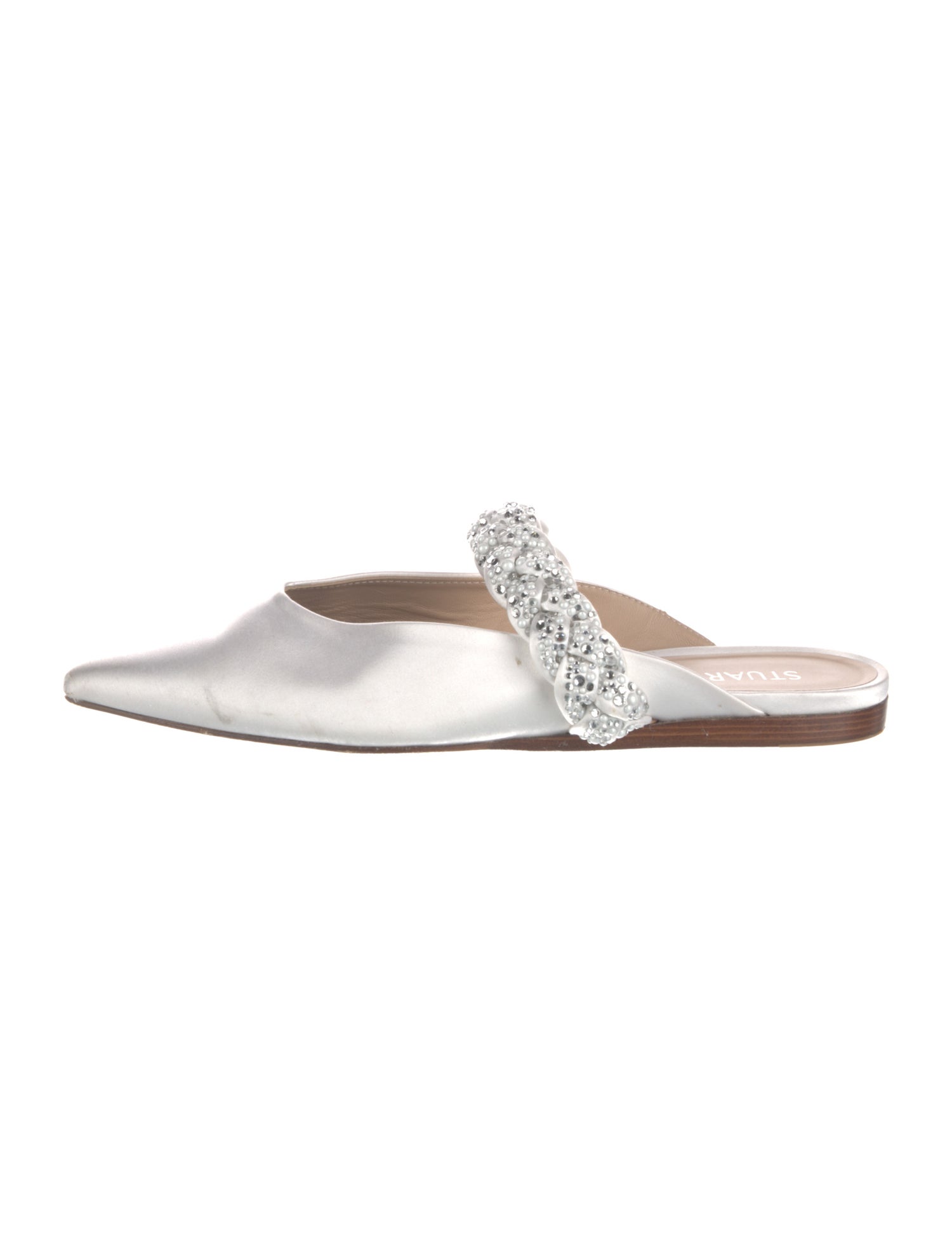 Stuart Weitzman Satin Crystal Embellishments Mules