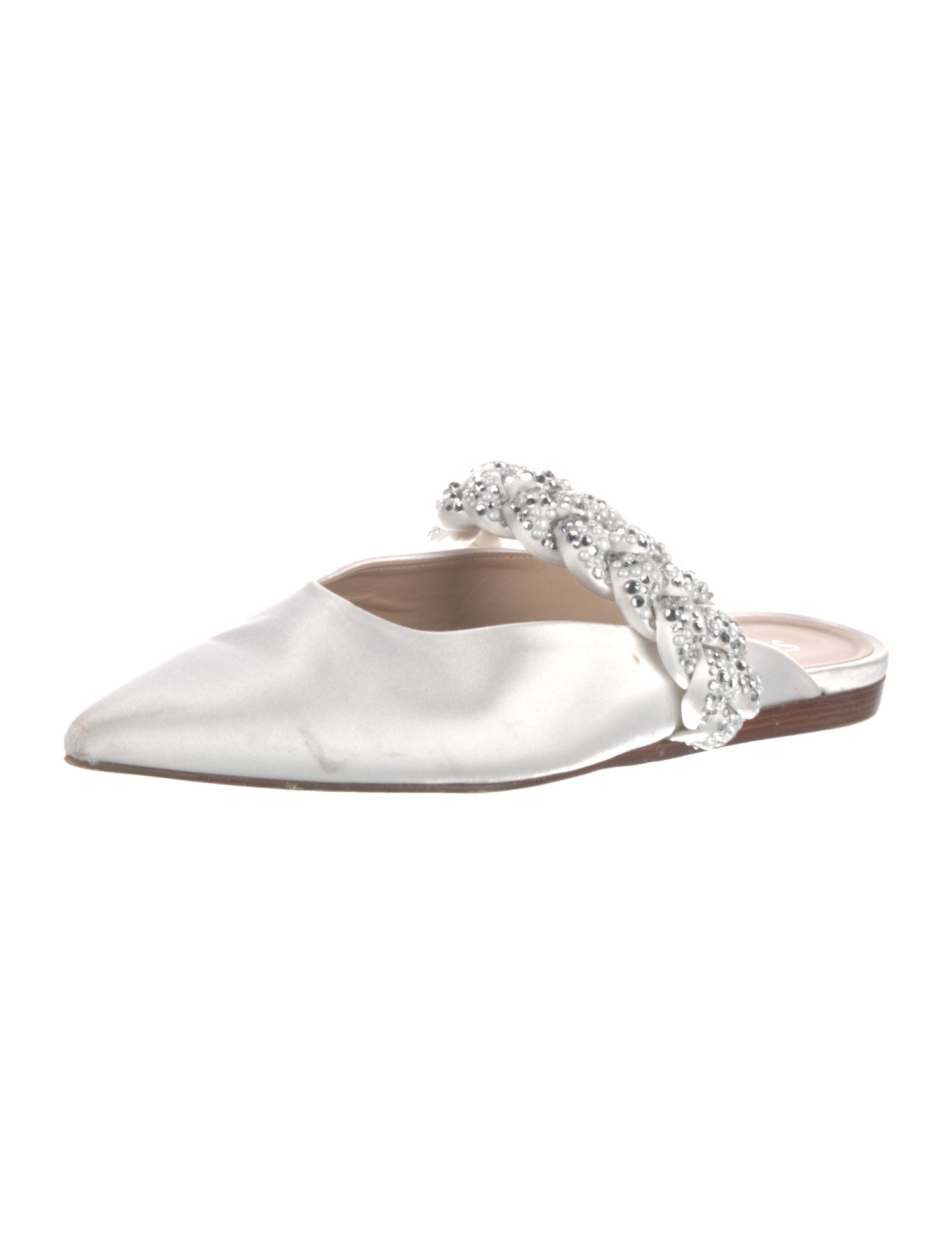 Stuart Weitzman Satin Crystal Embellishments Mules
