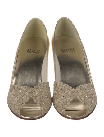 Stuart Weitzman Leather Crystal Embellishments D'Orsay Pumps