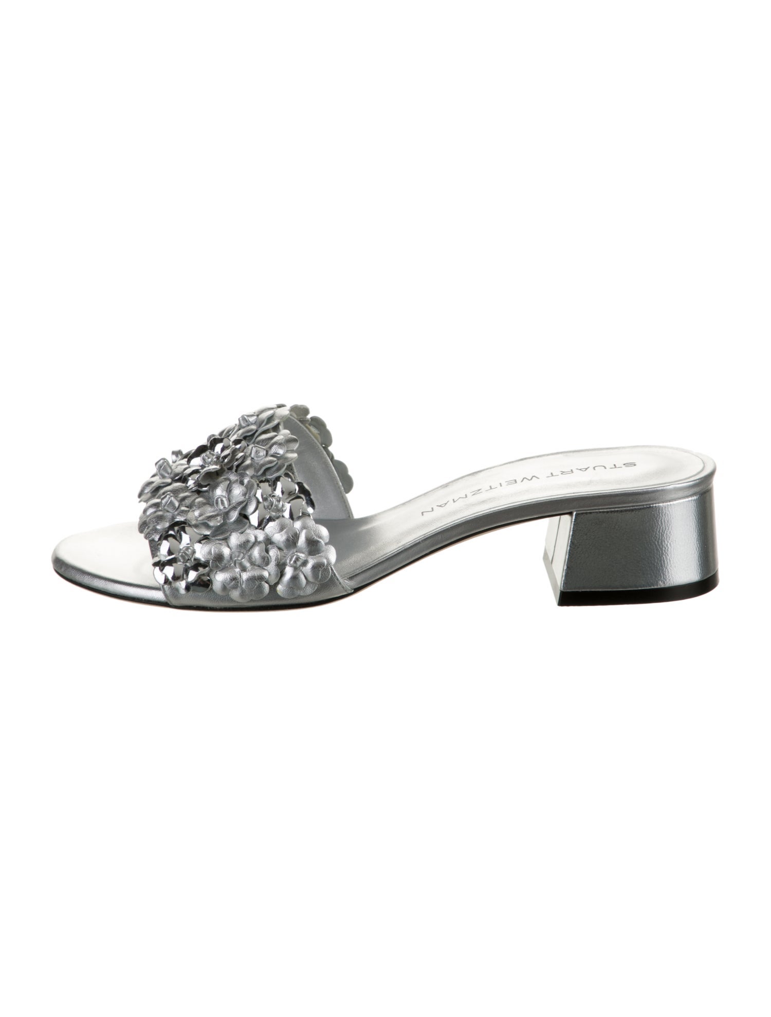 Stuart Weitzman Leather Ruffle Embellishment Slides