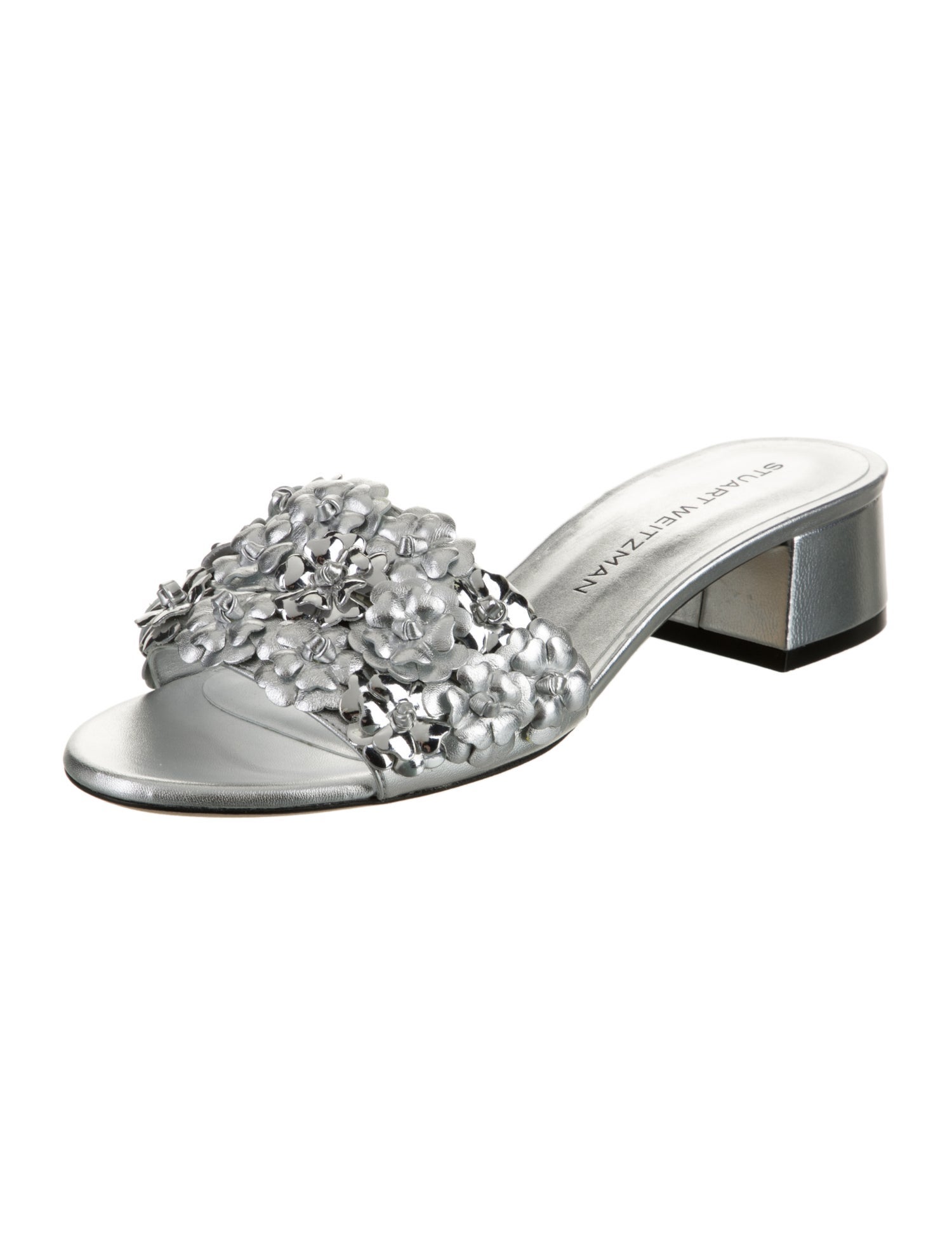 Stuart Weitzman Leather Ruffle Embellishment Slides