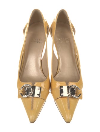Stuart Weitzman Patent Leather Cutout Accent Pumps