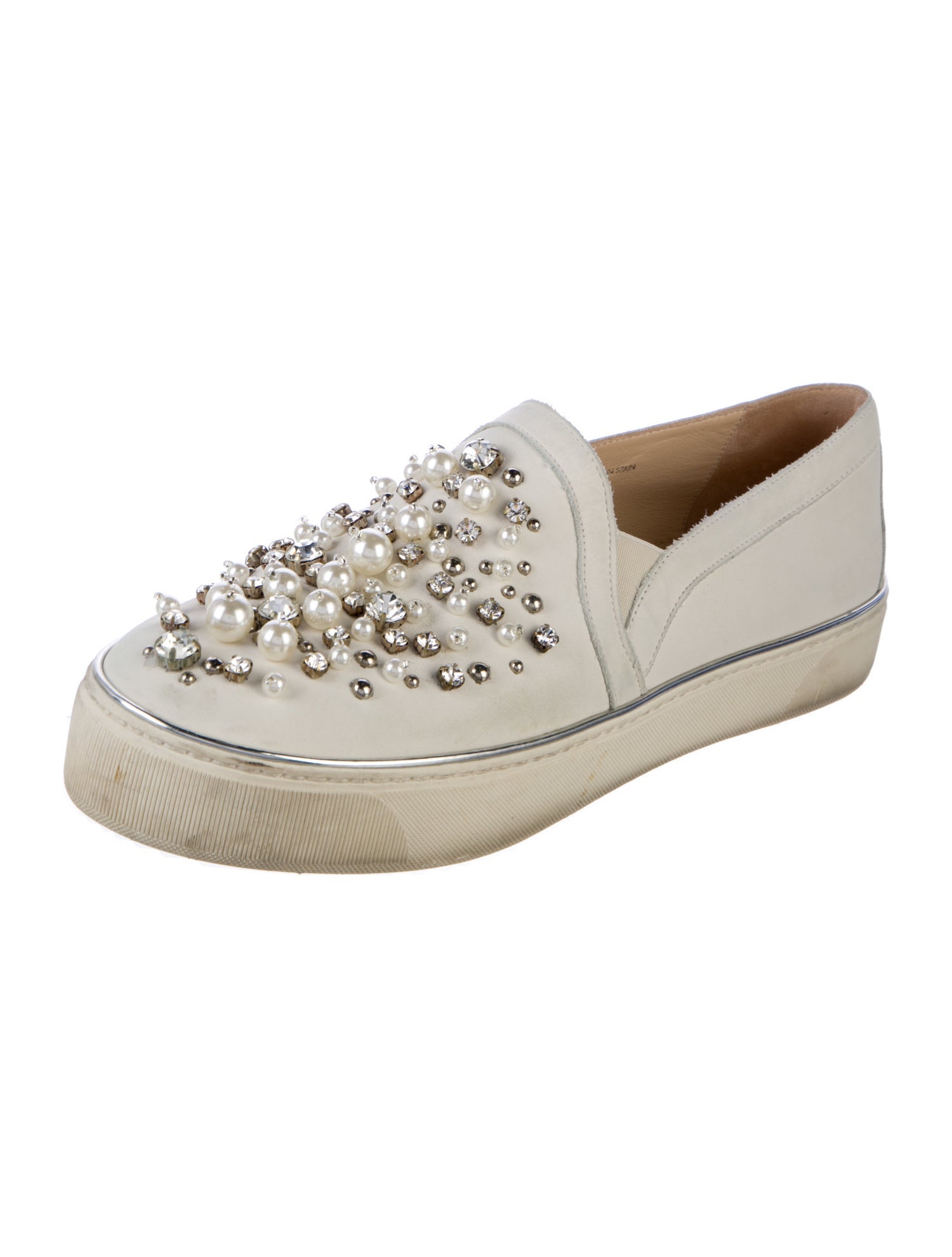 Stuart Weitzman Leather Crystal Embellishments Sneakers