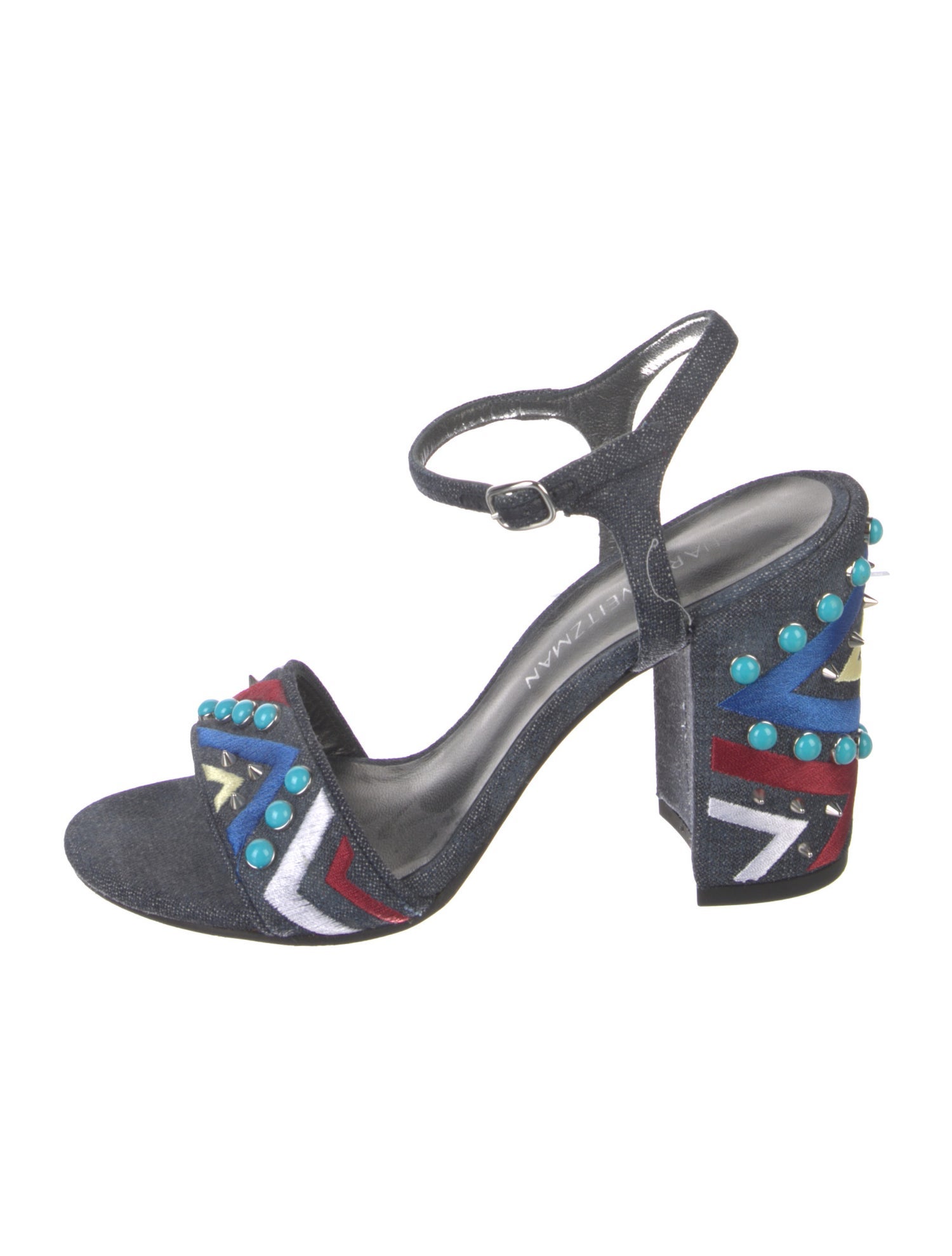 Stuart Weitzman Denim Printed Slingback Sandals