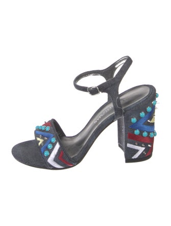 Stuart Weitzman Denim Printed Slingback Sandals