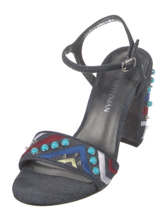 Stuart Weitzman Denim Printed Slingback Sandals