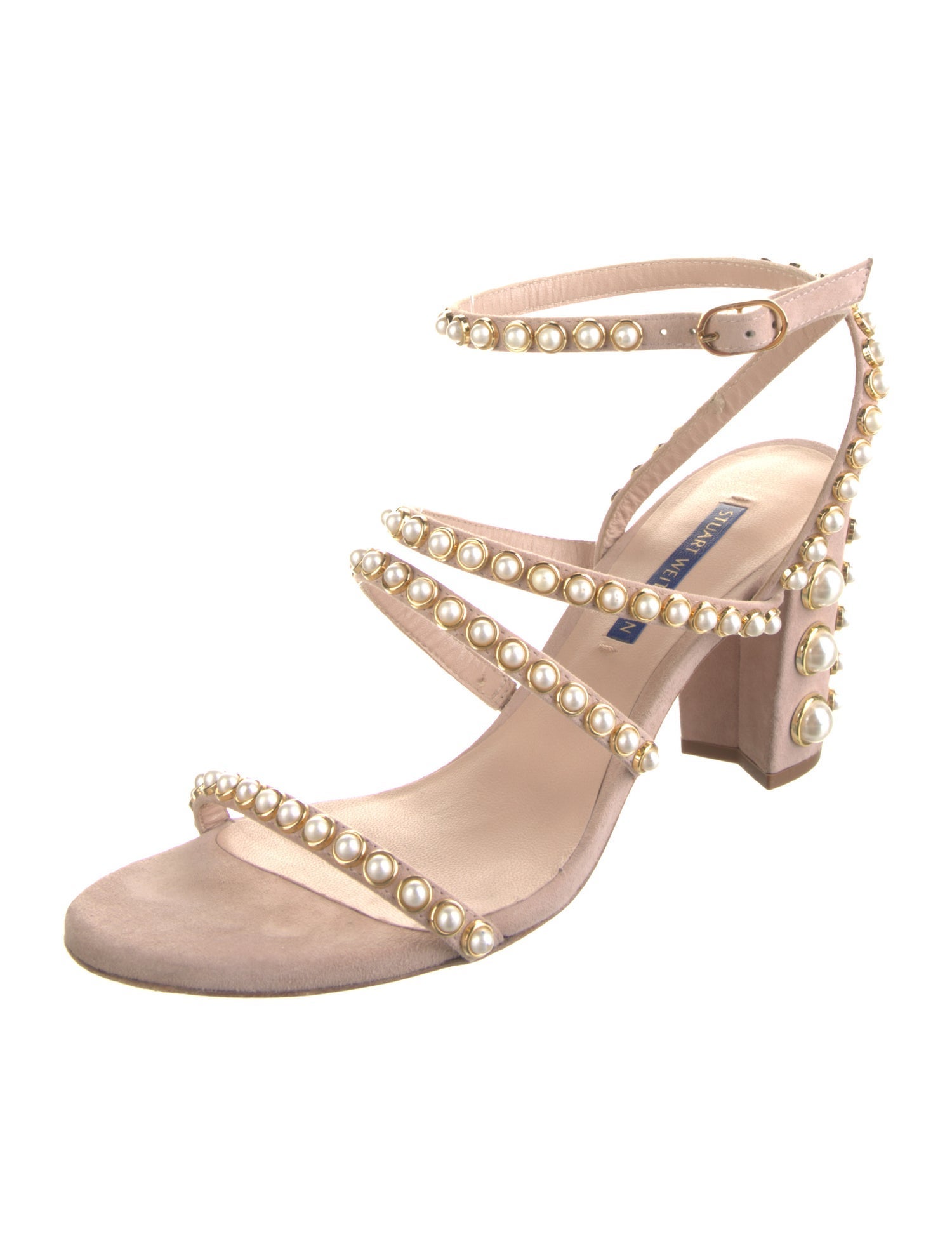 Stuart Weitzman Faux Pearl Accents Suede Sandals