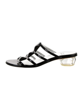 Stuart Weitzman Patent Leather Studded Accents Slides