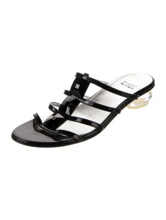 Stuart Weitzman Patent Leather Studded Accents Slides