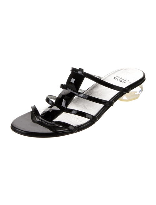 Stuart Weitzman Patent Leather Studded Accents Slides