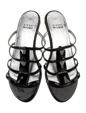 Stuart Weitzman Patent Leather Studded Accents Slides