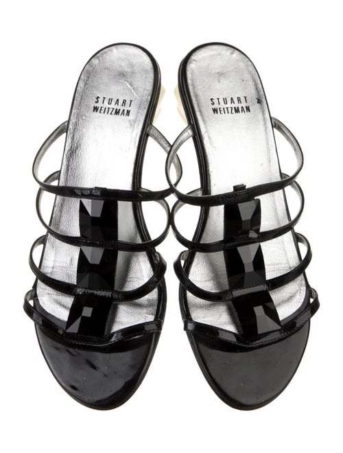 Stuart Weitzman Patent Leather Studded Accents Slides