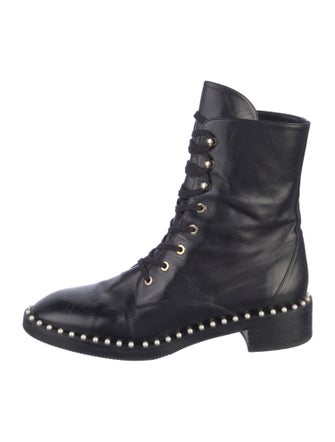Stuart Weitzman Leather Beaded Accents Combat Boots