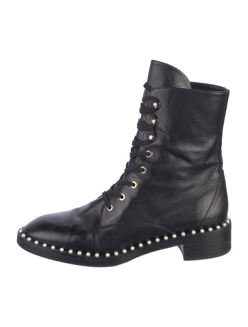Stuart Weitzman Leather Beaded Accents Combat Boots
