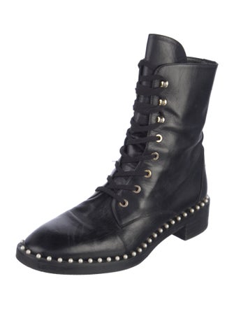 Stuart Weitzman Leather Beaded Accents Combat Boots