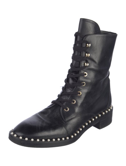 Stuart Weitzman Leather Beaded Accents Combat Boots