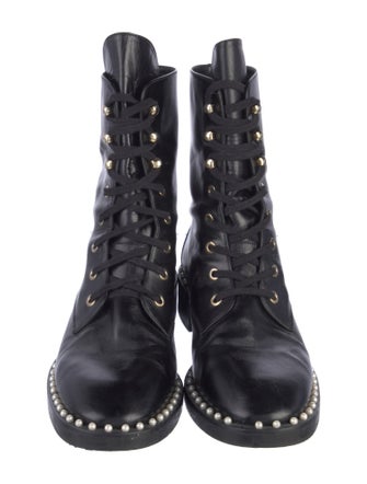 Stuart Weitzman Leather Beaded Accents Combat Boots