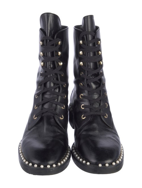 Stuart Weitzman Leather Beaded Accents Combat Boots