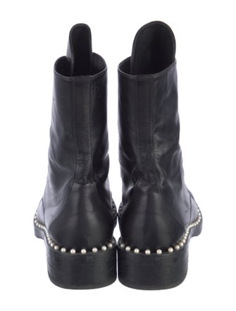 Stuart Weitzman Leather Beaded Accents Combat Boots