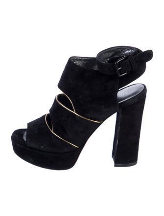 Stuart Weitzman Suede Leather Trim Embellishment Slingback Sandals