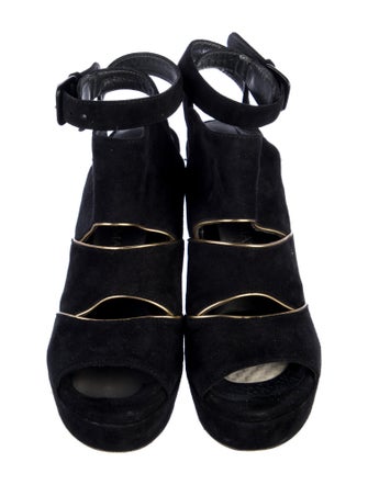 Stuart Weitzman Suede Leather Trim Embellishment Slingback Sandals