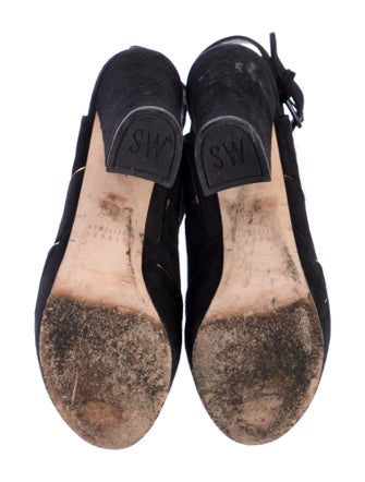 Stuart Weitzman Suede Leather Trim Embellishment Slingback Sandals