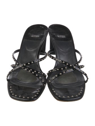 Stuart Weitzman Leather Studded Accents Slides