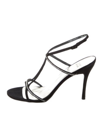 Stuart Weitzman Satin Crystal Embellishments T-Strap Sandals