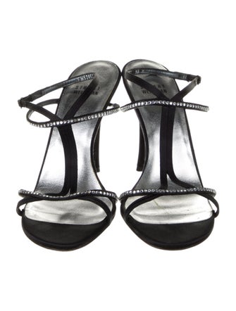 Stuart Weitzman Satin Crystal Embellishments T-Strap Sandals