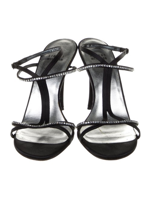 Stuart Weitzman Satin Crystal Embellishments T-Strap Sandals