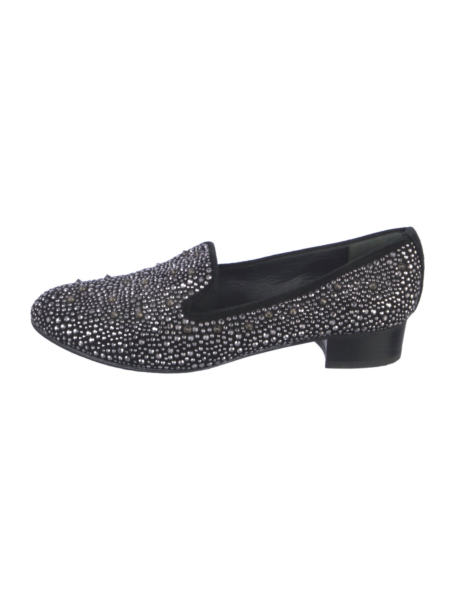 Stuart Weitzman Suede Crystal Embellishments Loafers