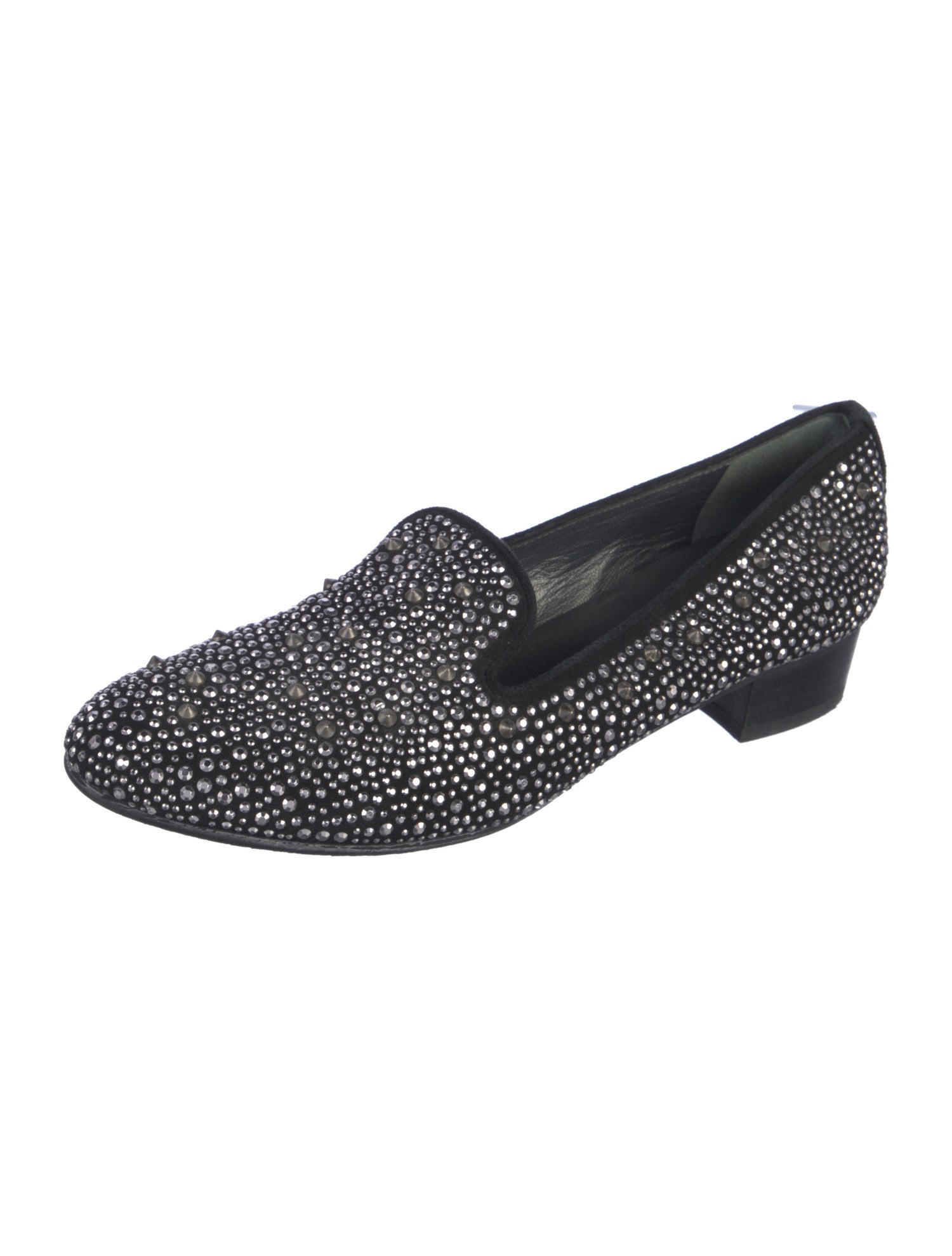 Stuart Weitzman Suede Crystal Embellishments Loafers