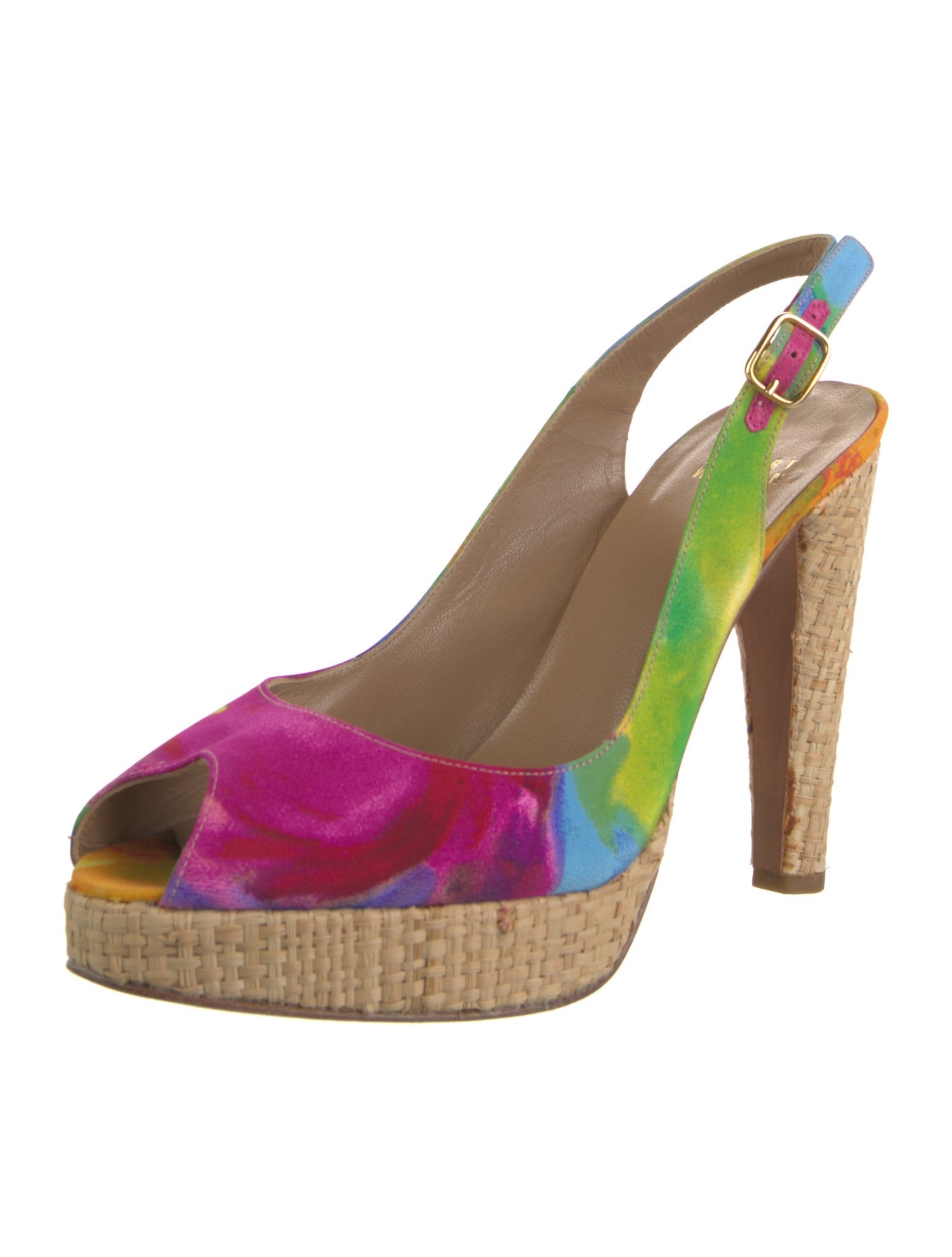 Stuart Weitzman Patent Leather Printed Slingback Pumps