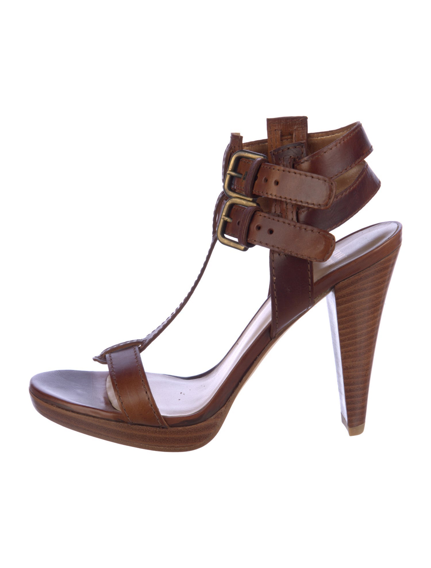 Stuart Weitzman Leather T-Strap Sandals