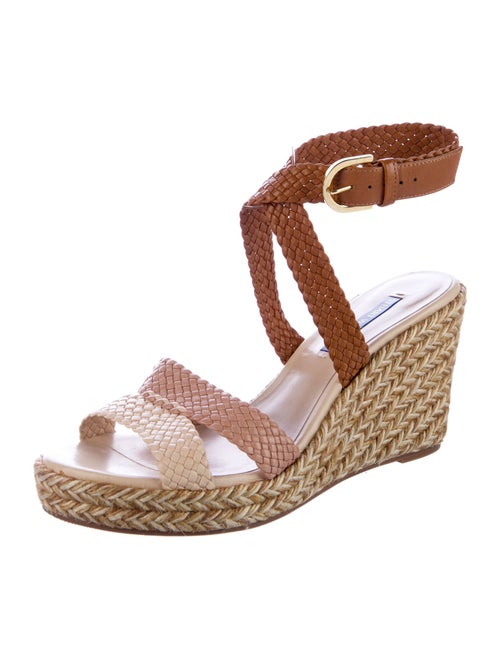 Stuart Weitzman Leather Colorblock Pattern Espadrilles