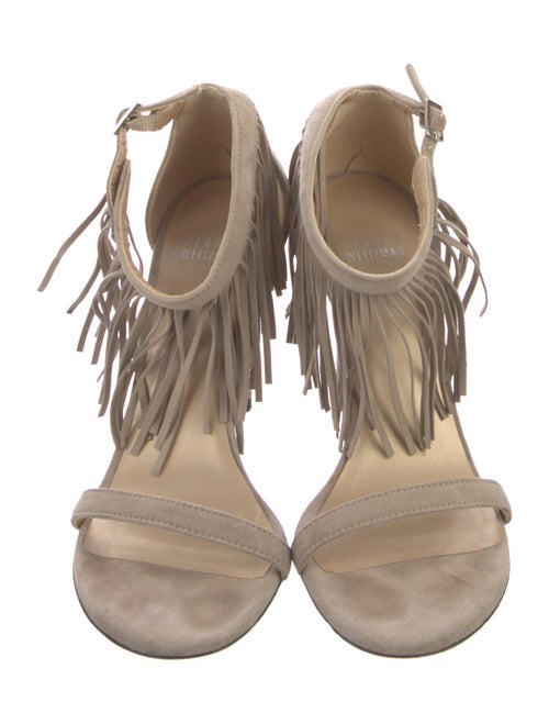 Stuart Weitzman Suede Fringe Trim Accent Sandals