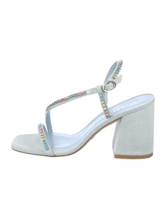 Stuart Weitzman Denim Crystal Embellishments Slingback Sandals