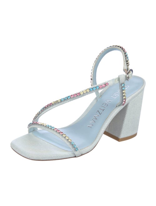 Stuart Weitzman Denim Crystal Embellishments Slingback Sandals
