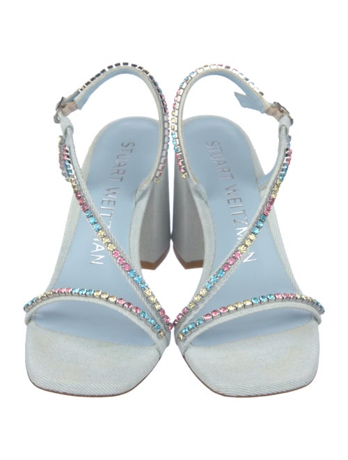 Stuart Weitzman Denim Crystal Embellishments Slingback Sandals